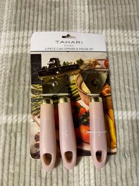 Tahari Blush Pink and Gold Kitchen Tool Set - Can Opener & Peeler
